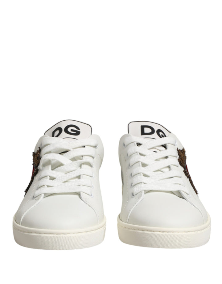 Dolce &amp; Gabbana White Leather Sacred Heart Patch Sneakers Shoes