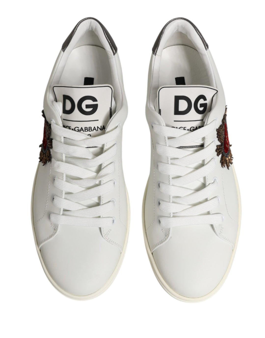 Dolce &amp; Gabbana White Leather Sacred Heart Patch Sneakers Shoes