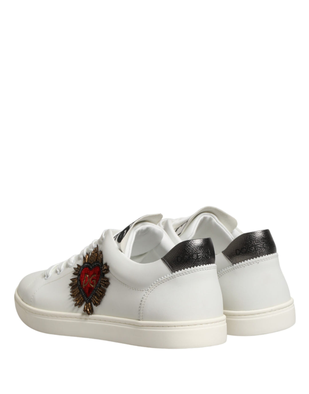 Dolce &amp; Gabbana White Leather Sacred Heart Patch Sneakers Shoes