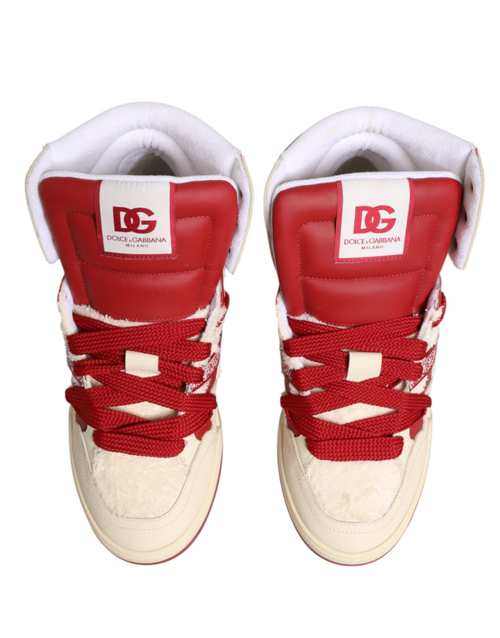 Dolce &amp; Gabbana White Red Custom 2.Zero High Top Men Sneakers Shoes
