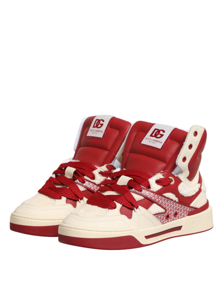 Dolce &amp; Gabbana White Red Custom 2.Zero High Top Men Sneakers Shoes