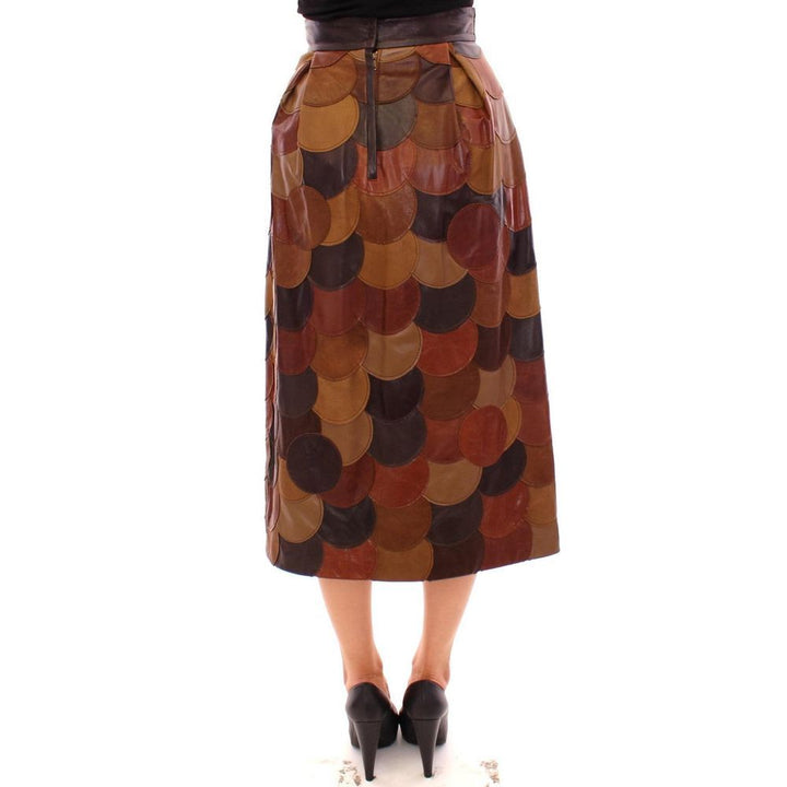 Dolce &amp; Gabbana Brown Lamb Leather Midi Skirt