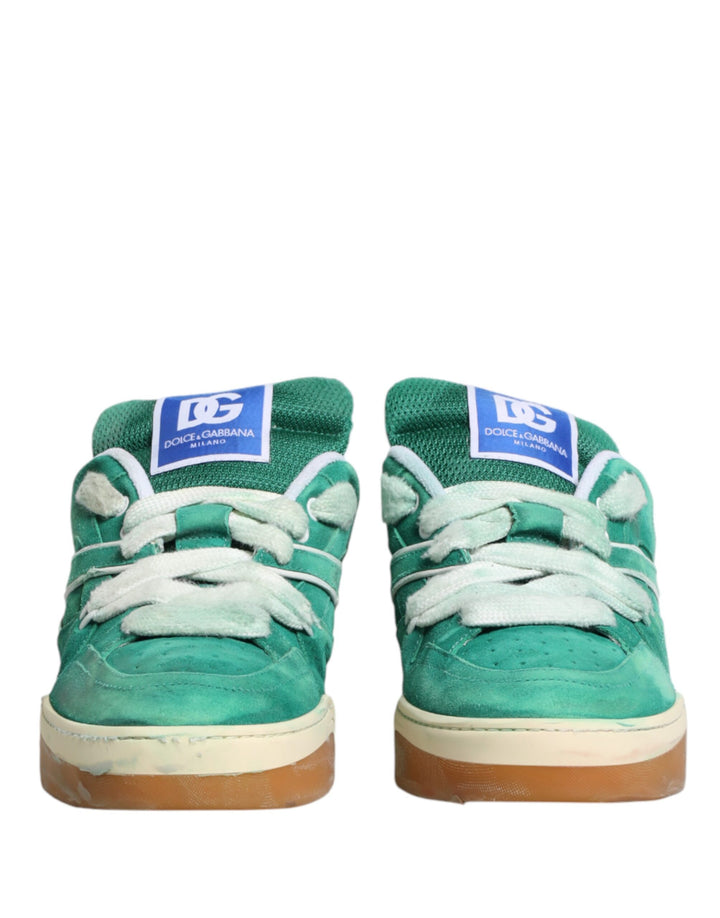 Dolce &amp; Gabbana Green Suede New Roma Low Top Sneakers Shoes