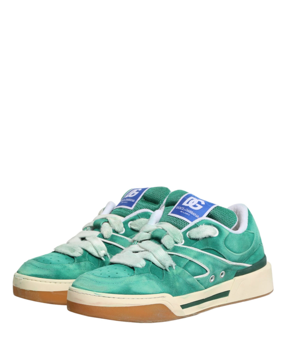 Dolce &amp; Gabbana Green Suede New Roma Low Top Sneakers Shoes