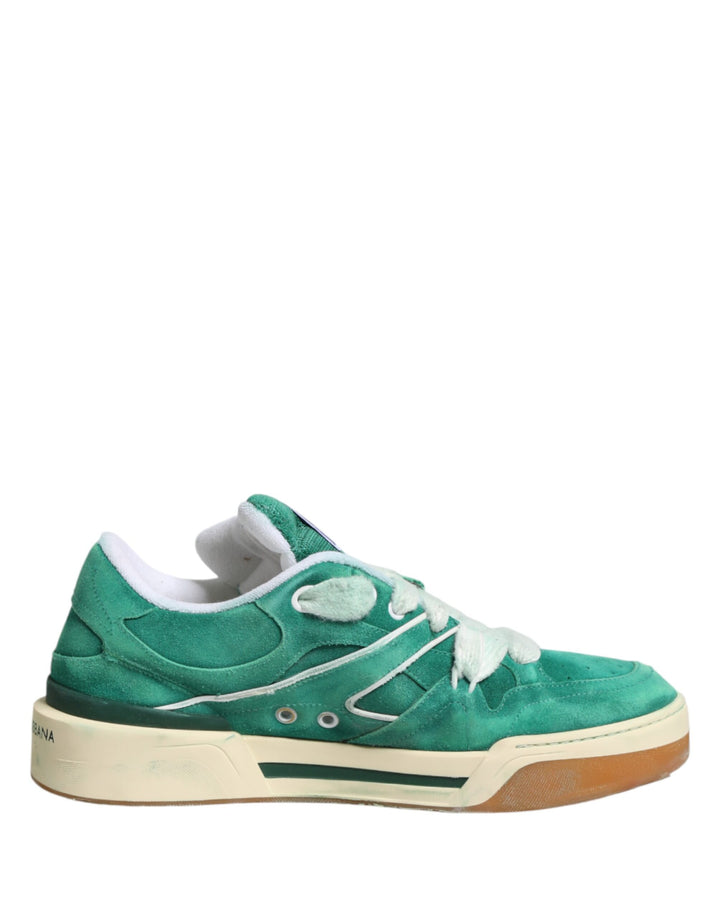 Dolce &amp; Gabbana Green Suede New Roma Low Top Sneakers Shoes