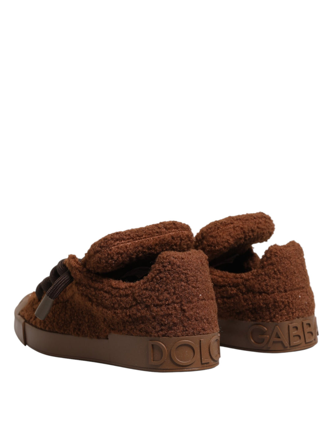 Dolce &amp; Gabbana Brown Faux Shearling Low Top Sneakers Shoes