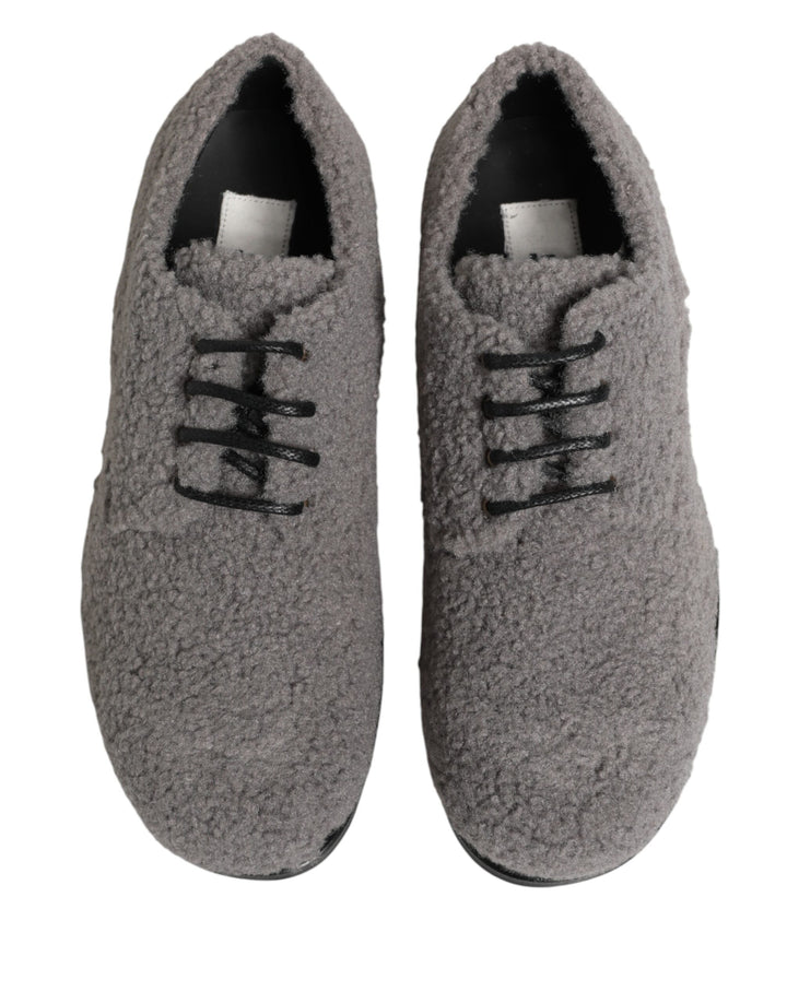 Dolce &amp; Gabbana Gray Fleece Lace Up Men Derby Dress Shoes