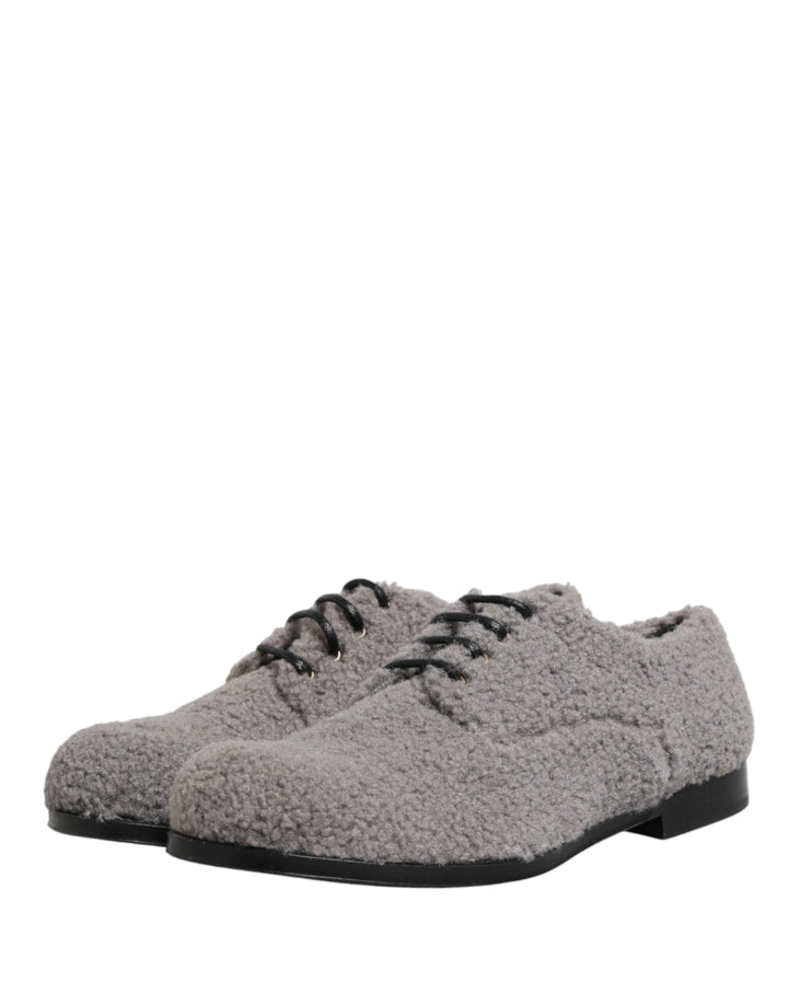 Dolce &amp; Gabbana Gray Fleece Lace Up Men Derby Dress Shoes