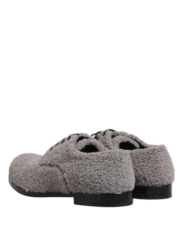 Dolce &amp; Gabbana Gray Fleece Lace Up Men Derby Dress Shoes