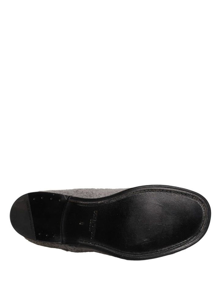 Dolce &amp; Gabbana Gray Fleece Lace Up Men Derby Dress Shoes