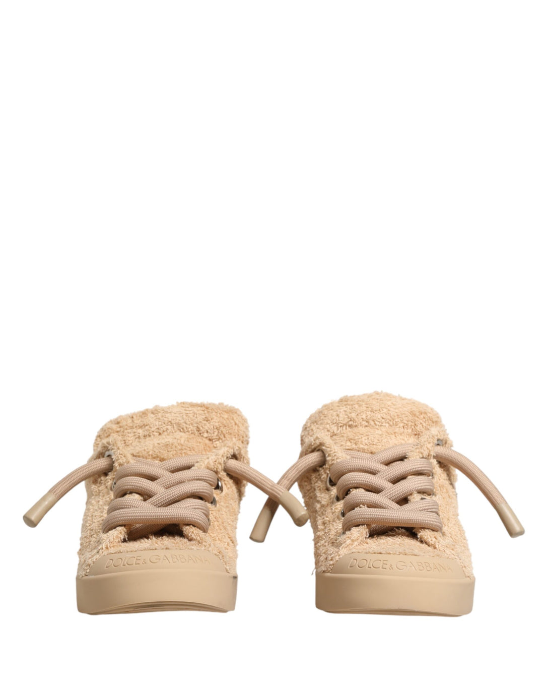 Dolce &amp; Gabbana Shoes Beige Faux Shearling Low Top Sneakers