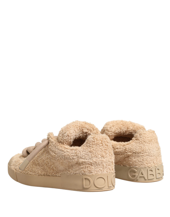 Dolce &amp; Gabbana Shoes Beige Faux Shearling Low Top Sneakers
