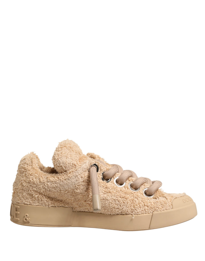 Dolce &amp; Gabbana Shoes Beige Faux Shearling Low Top Sneakers