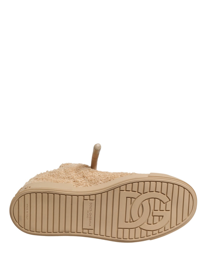 Dolce &amp; Gabbana Shoes Beige Faux Shearling Low Top Sneakers