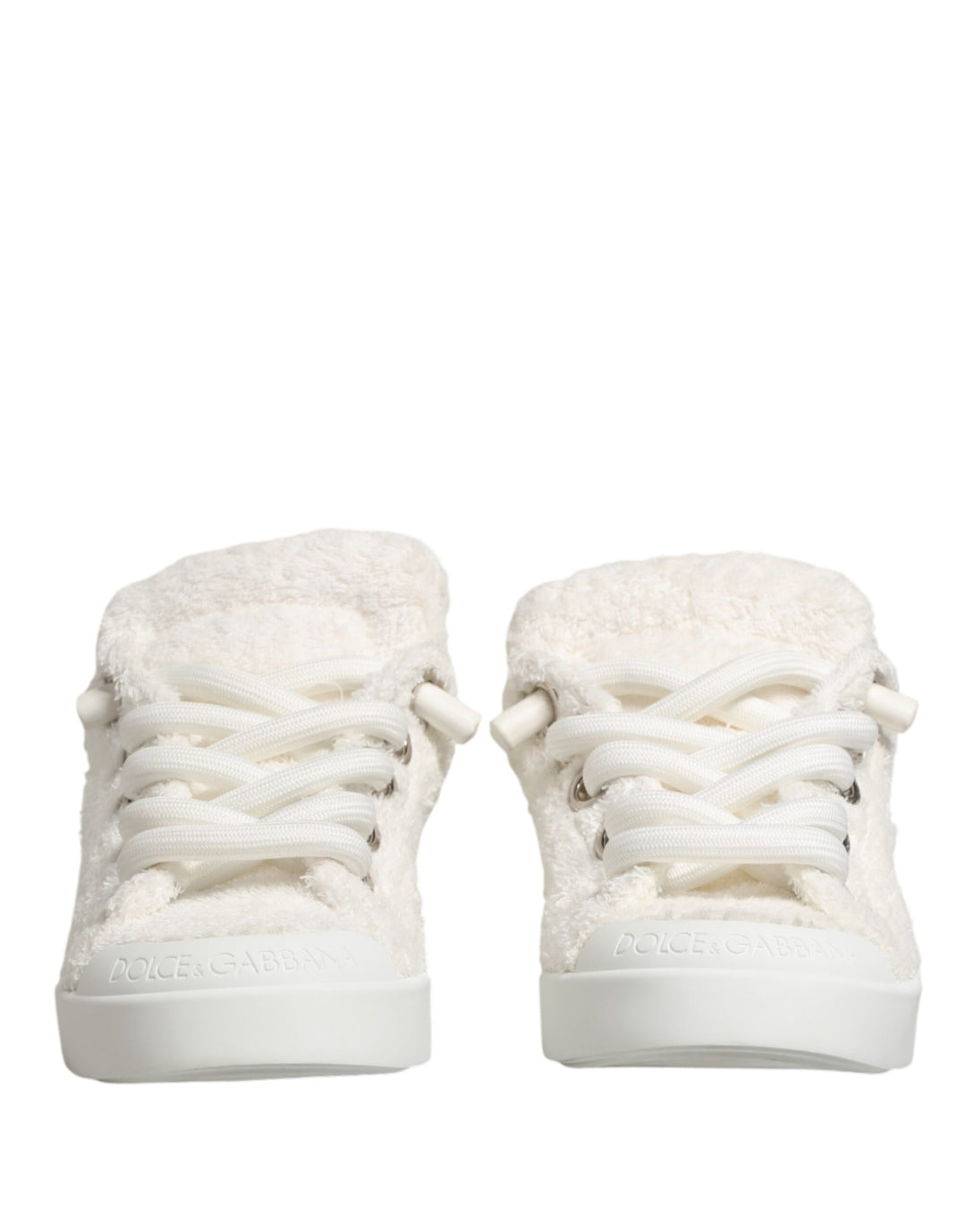 Dolce &amp; Gabbana White Faux Shearling Low Top Sneakers  Shoes