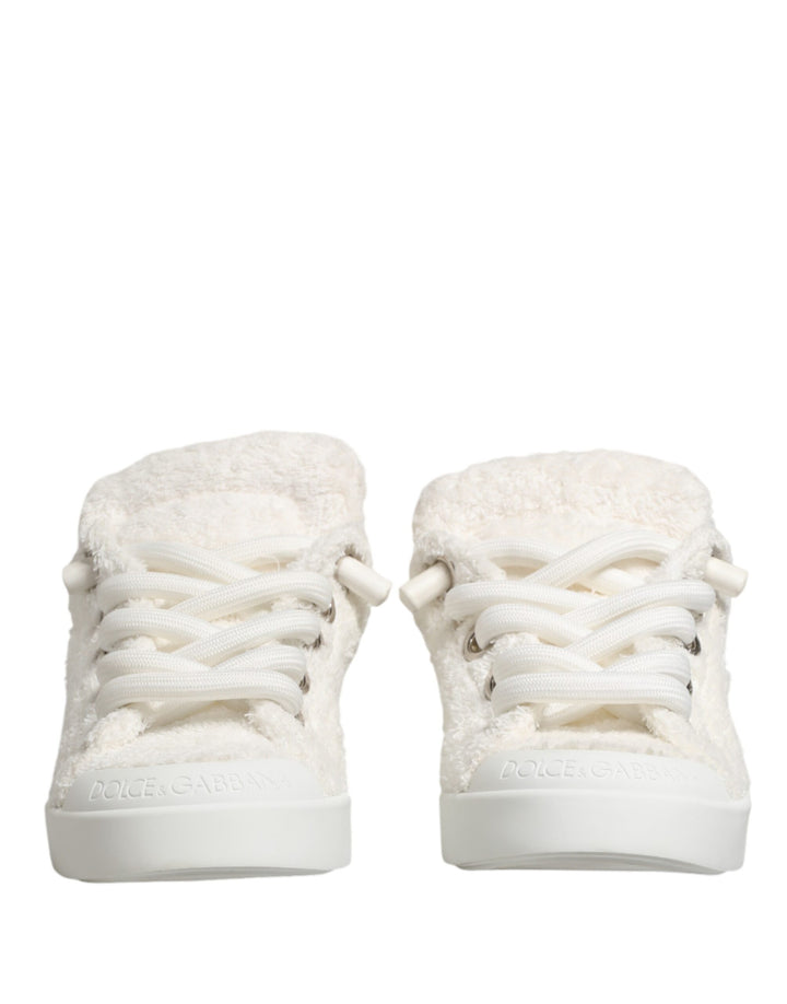 Dolce &amp; Gabbana White Faux Shearling Low Top Sneakers  Shoes