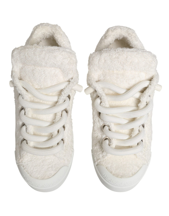 Dolce &amp; Gabbana White Faux Shearling Low Top Sneakers  Shoes