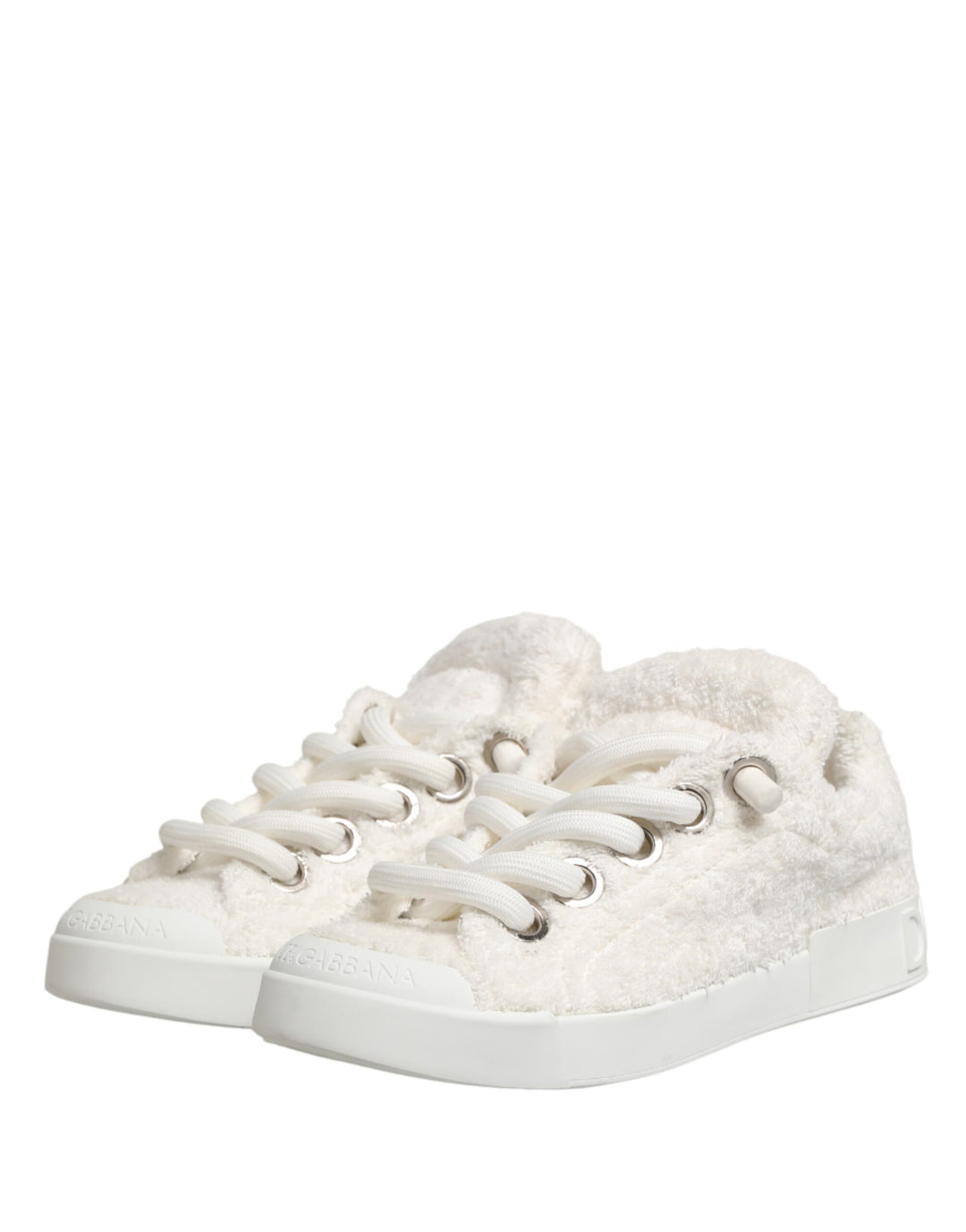 Dolce &amp; Gabbana White Faux Shearling Low Top Sneakers  Shoes