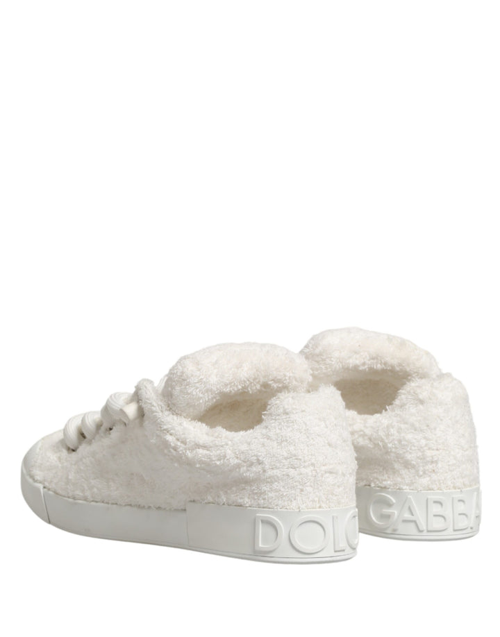Dolce &amp; Gabbana White Faux Shearling Low Top Sneakers  Shoes