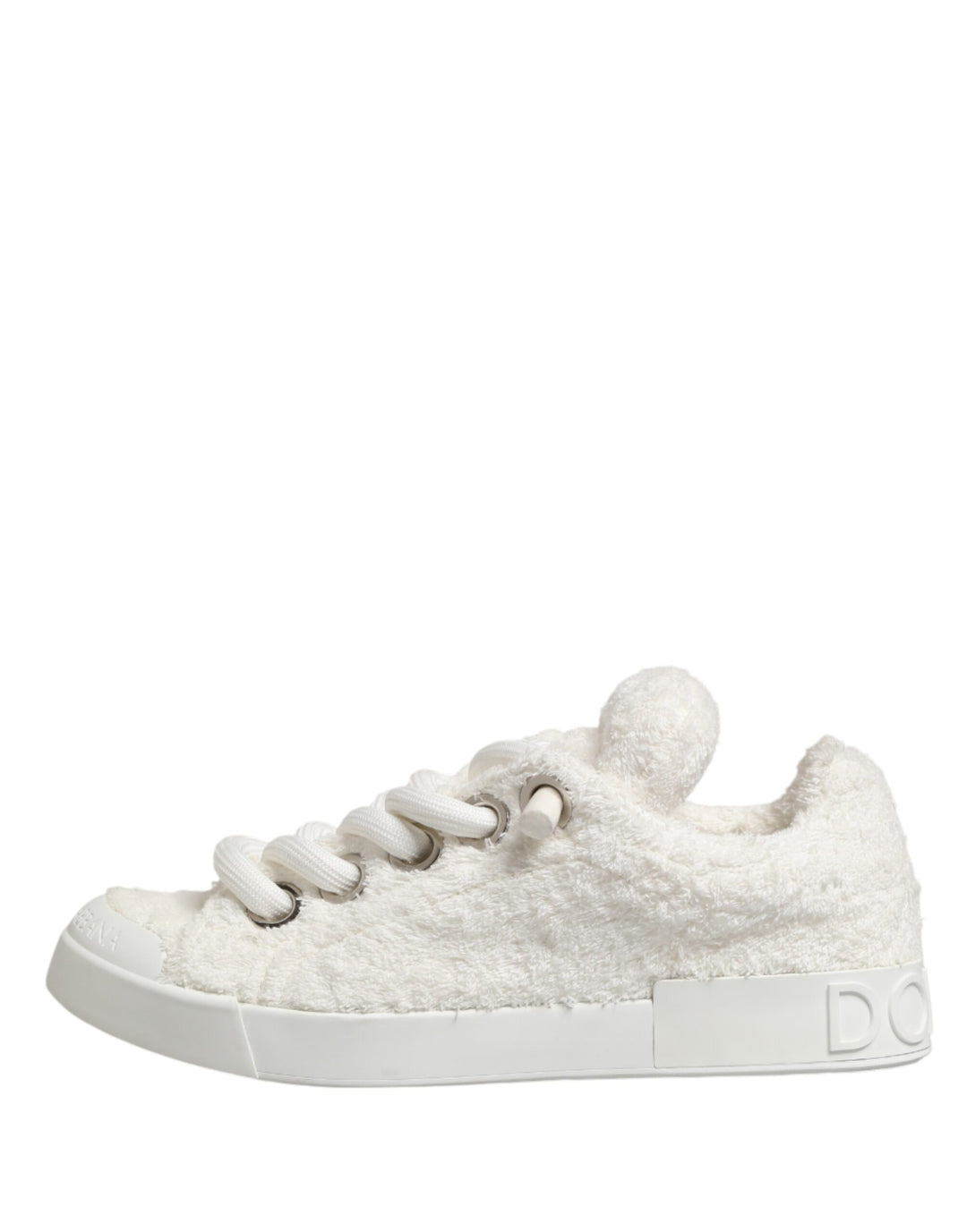 Dolce &amp; Gabbana White Faux Shearling Low Top Sneakers  Shoes