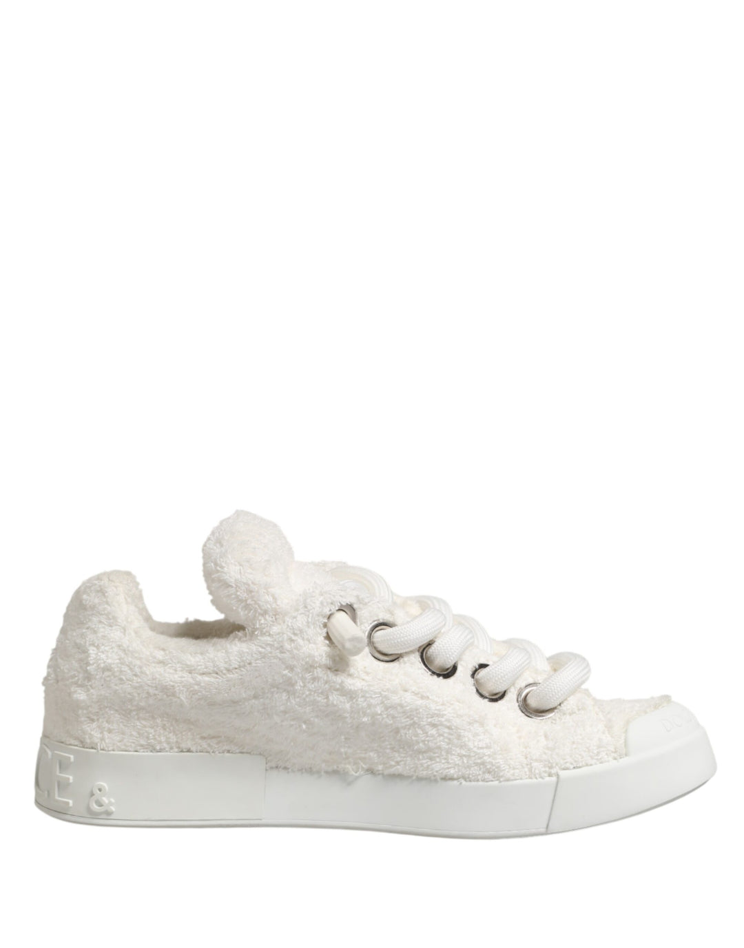 Dolce &amp; Gabbana White Faux Shearling Low Top Sneakers  Shoes