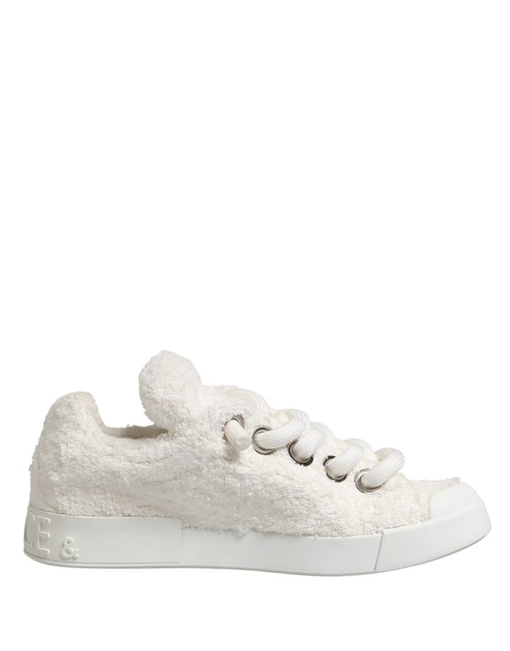 Dolce &amp; Gabbana White Faux Shearling Low Top Sneakers  Shoes