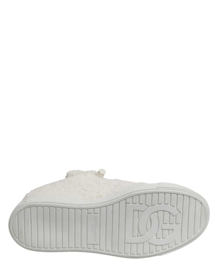 Dolce &amp; Gabbana White Faux Shearling Low Top Sneakers  Shoes