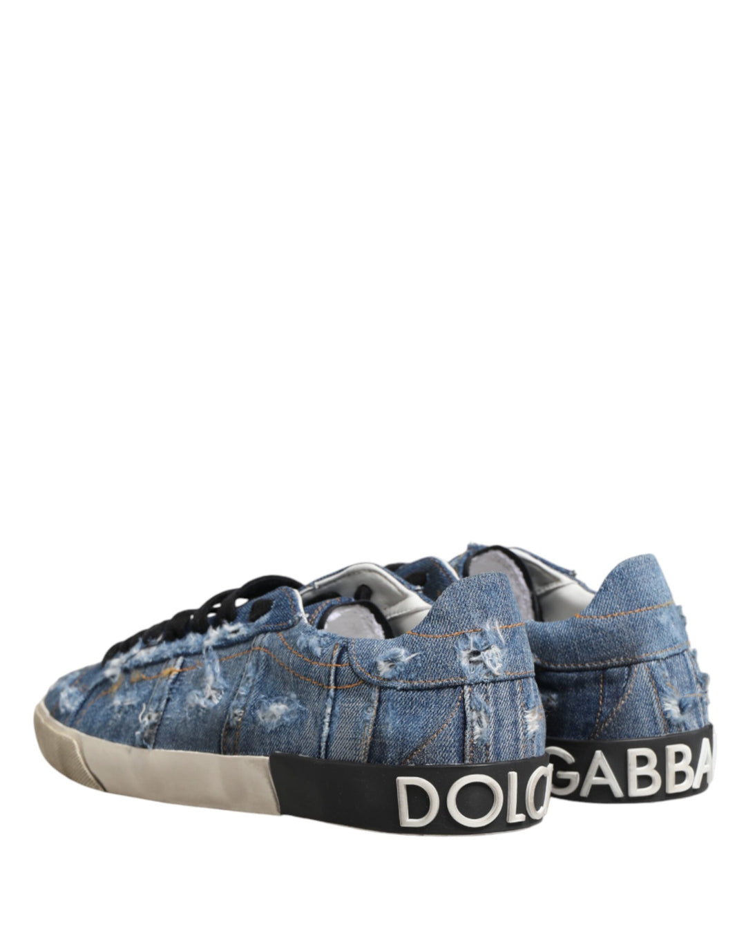 Dolce &amp; Gabbana Blue Distressed Denim Low Top Sneakers Shoes