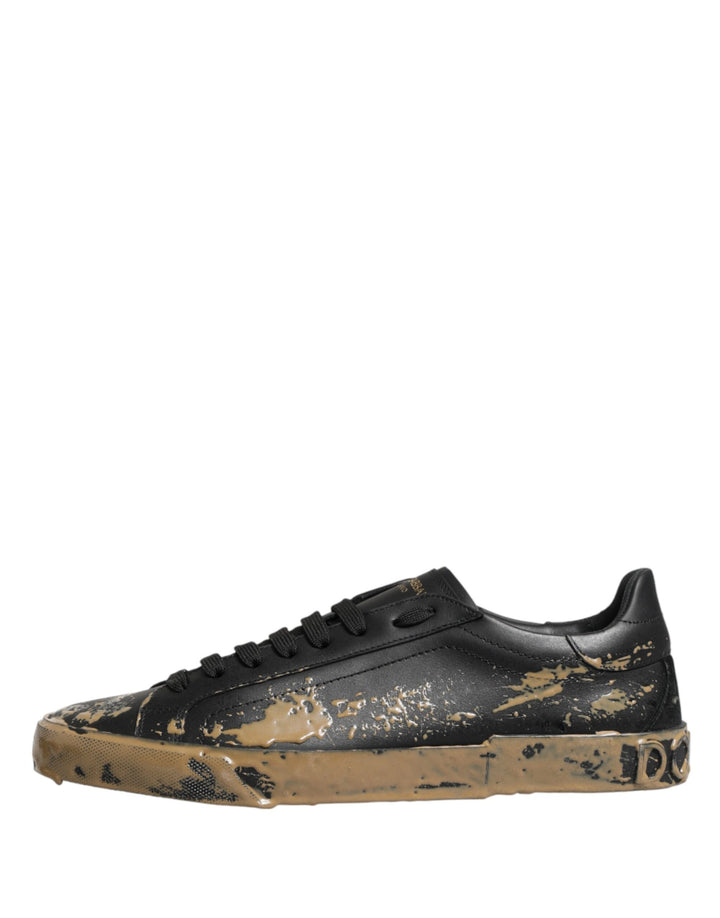 Dolce &amp; Gabbana Black Portofino Mud Effect Low Top Sneakers Shoes