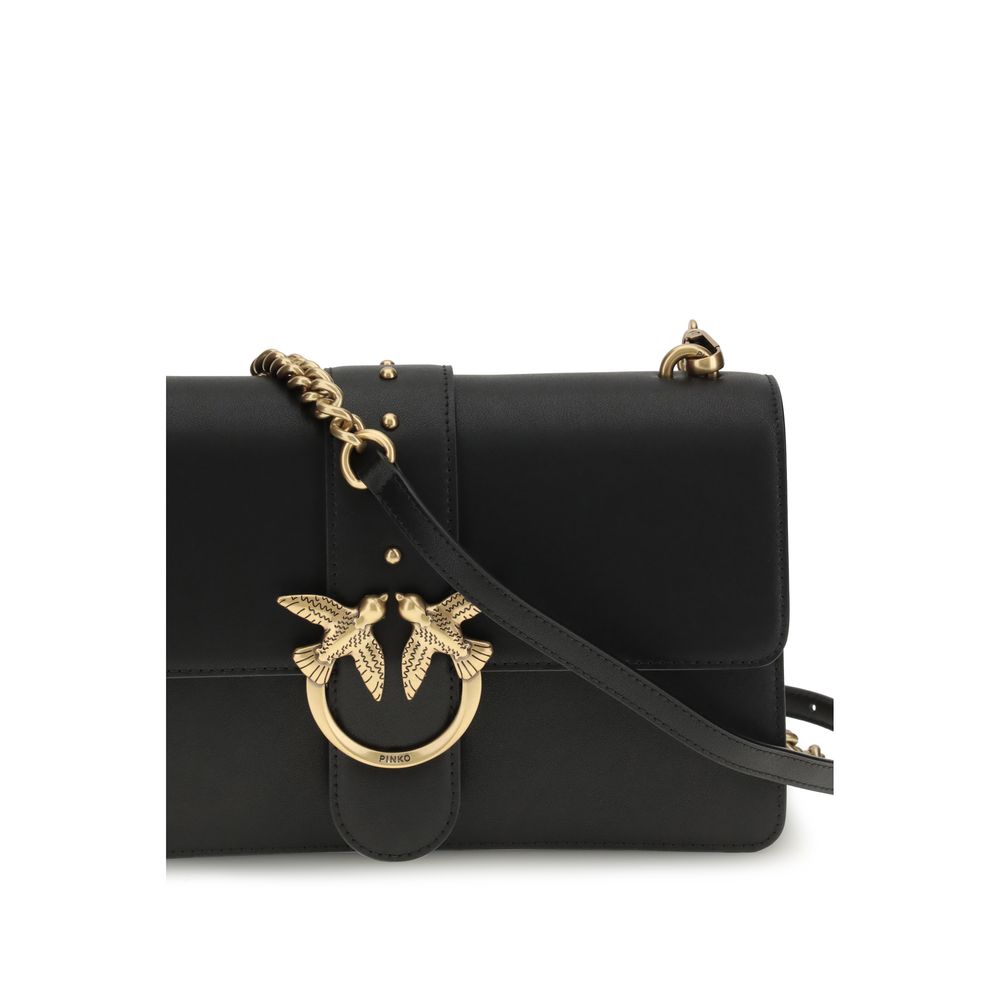 PINKO - Black Calf Leather Bos Taurus Shoulder Bag