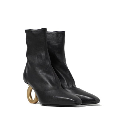 Salvatore Ferragamo Black Lamb Leather High Heel Boots