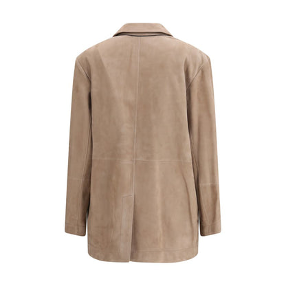 Brunello Cucinelli Beige Calf Leather Bos Taurus Coat