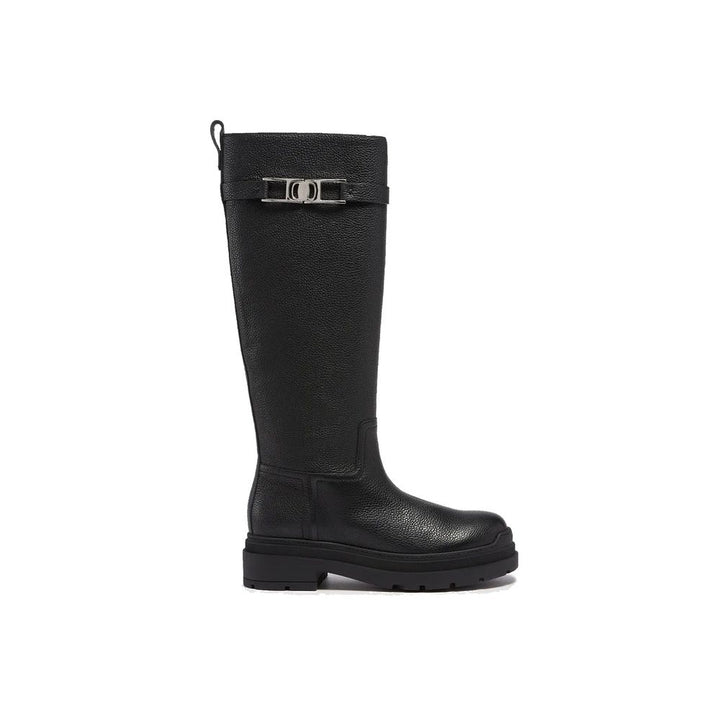 Salvatore Ferragamo Black Calfskin Flat Boots