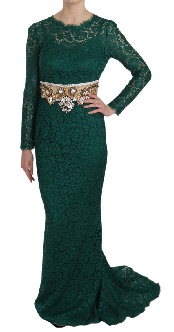 Dolce & Gabbana Crystal Gold Belt Lace Sheath Gown Dress women’s dress