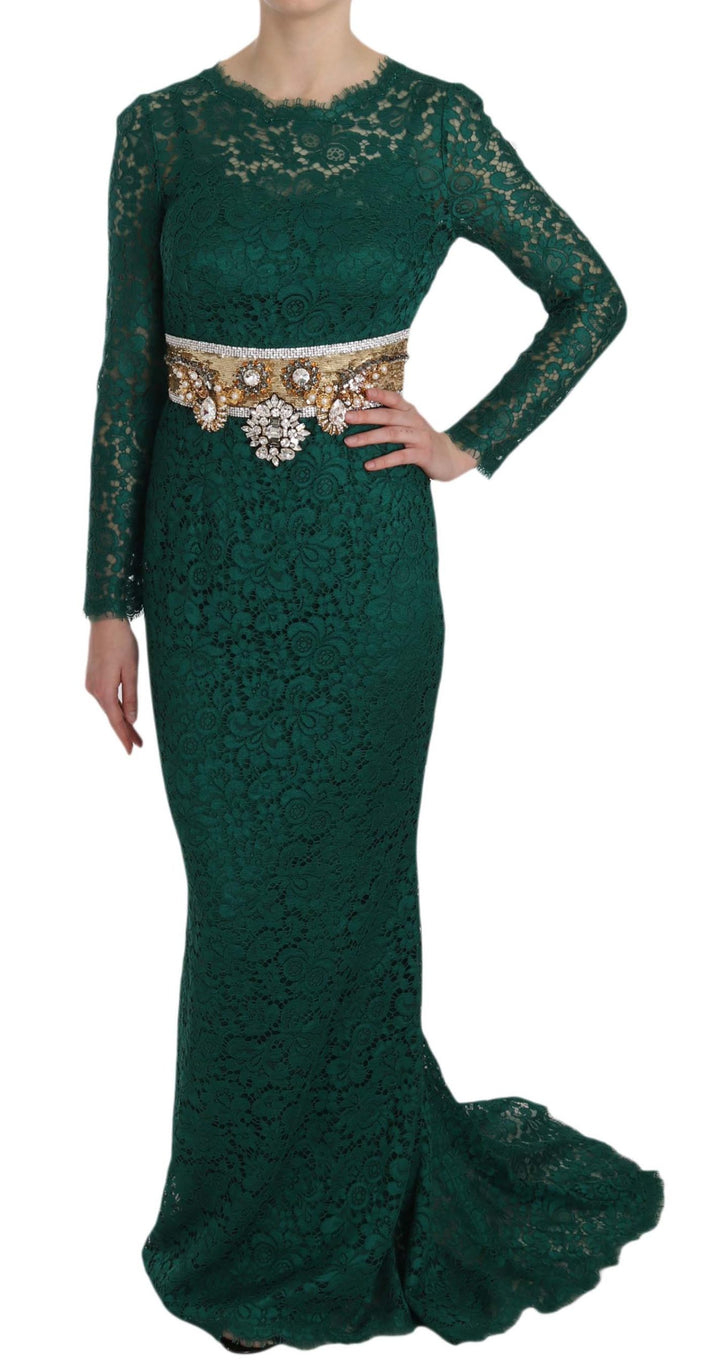 Dolce &amp; Gabbana Crystal Gold Belt Lace Sheath Gown Dress women’s dress