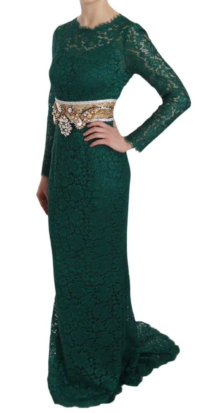 Dolce &amp; Gabbana Crystal Gold Belt Lace Sheath Gown Dress women’s dress
