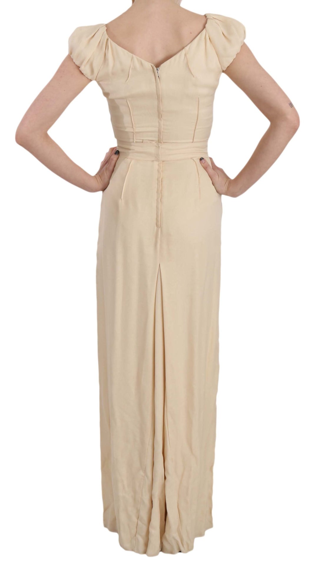 Dolce &amp; Gabbana Beige Silk Column Cap Sleeve Gown Dress women’s dress