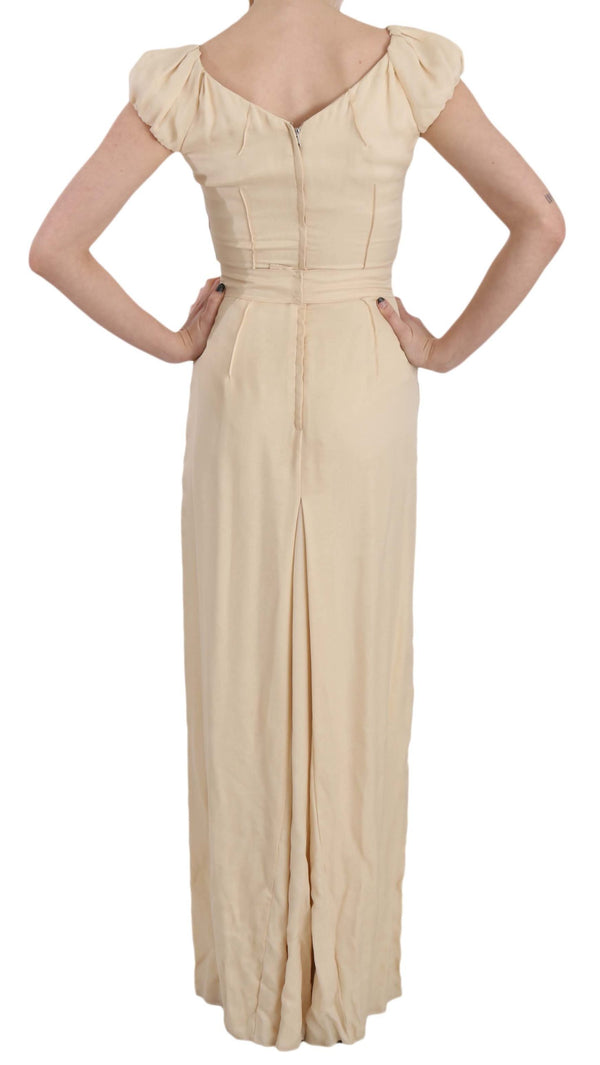 Dolce & Gabbana Beige Silk Column Cap Sleeve Gown Dress women’s dress