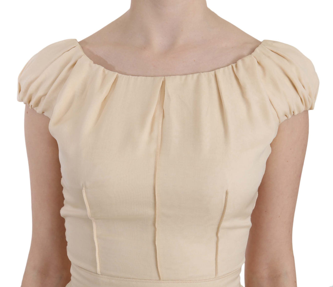 Dolce &amp; Gabbana Beige Silk Column Cap Sleeve Gown Dress women’s dress