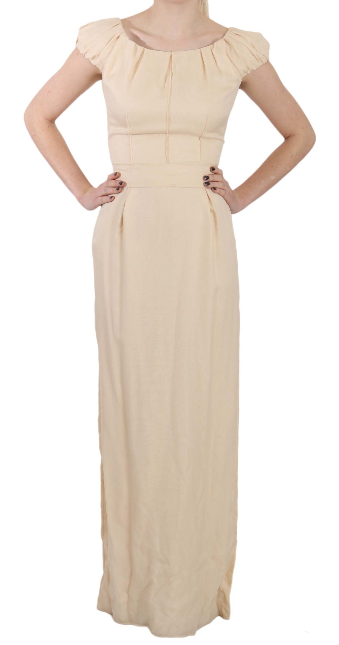 Dolce &amp; Gabbana Beige Silk Column Cap Sleeve Gown Dress women’s dress