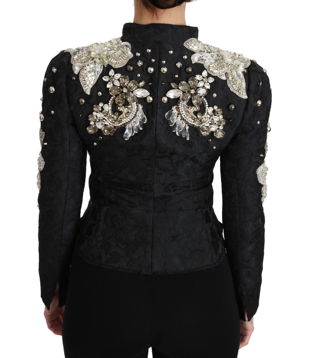 Dolce &amp; Gabbana Black Jacquard Crystal Floral Jacket
