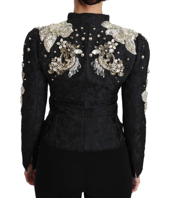 Dolce &amp; Gabbana Black Jacquard Crystal Floral Jacket