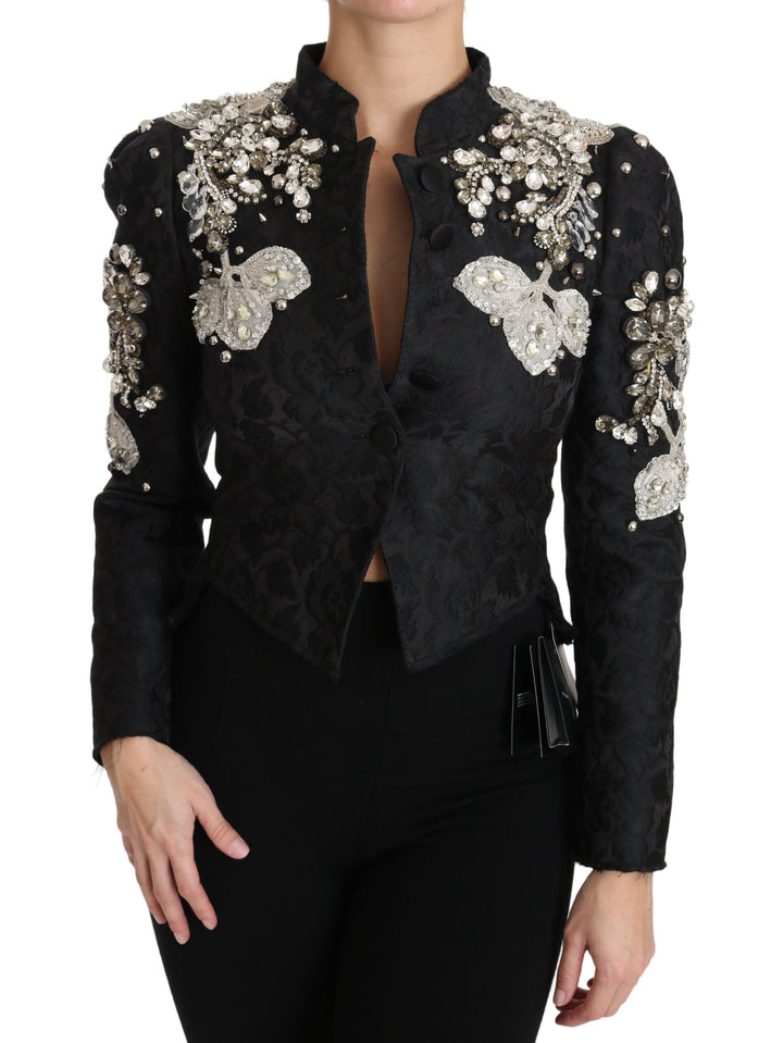 Dolce &amp; Gabbana Black Jacquard Crystal Floral Jacket