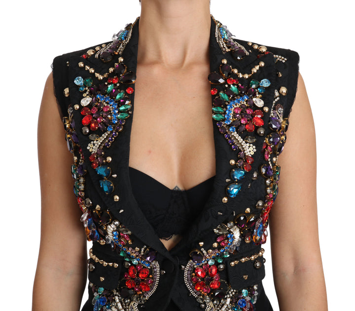 Dolce &amp; Gabbana Black Crystal Sicily Vest Waistcoat