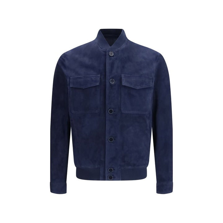 Salvatore Santoro Blue Calf Leather Bos Taurus Bomber