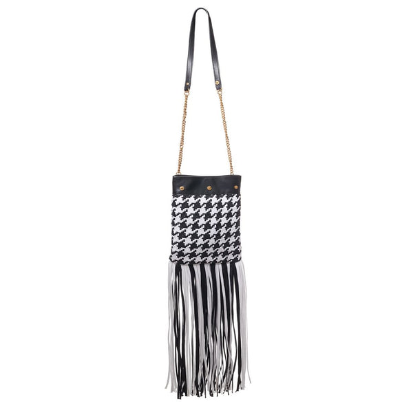 Versace - Black And White Leather Textile Shoulder Bag