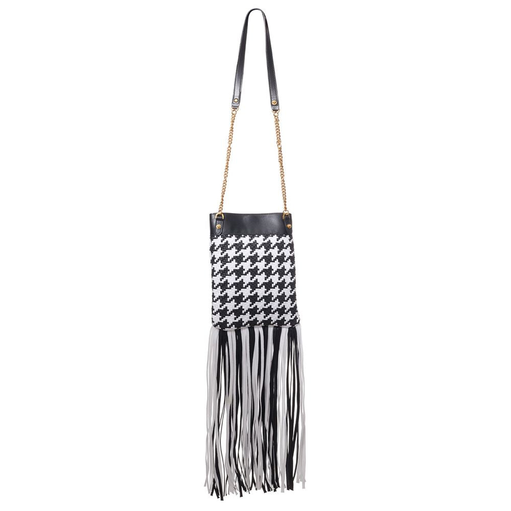 Versace - Black And White Leather Textile Shoulder Bag