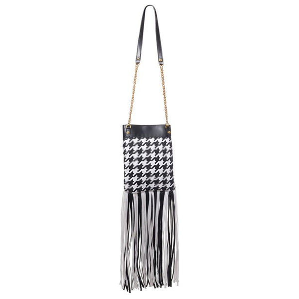 Versace - Black And White Leather Textile Shoulder Bag