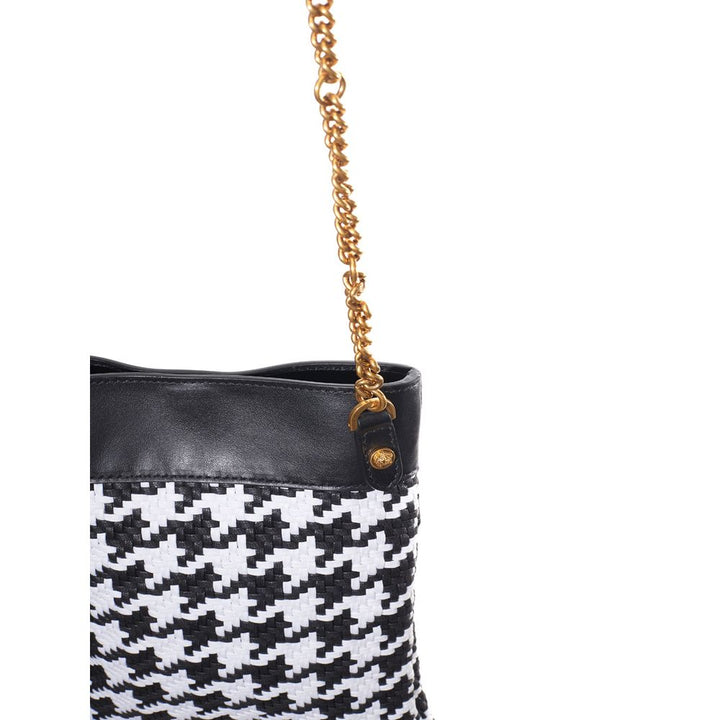 Versace Black And White Leather And Textile Shoulder Bag