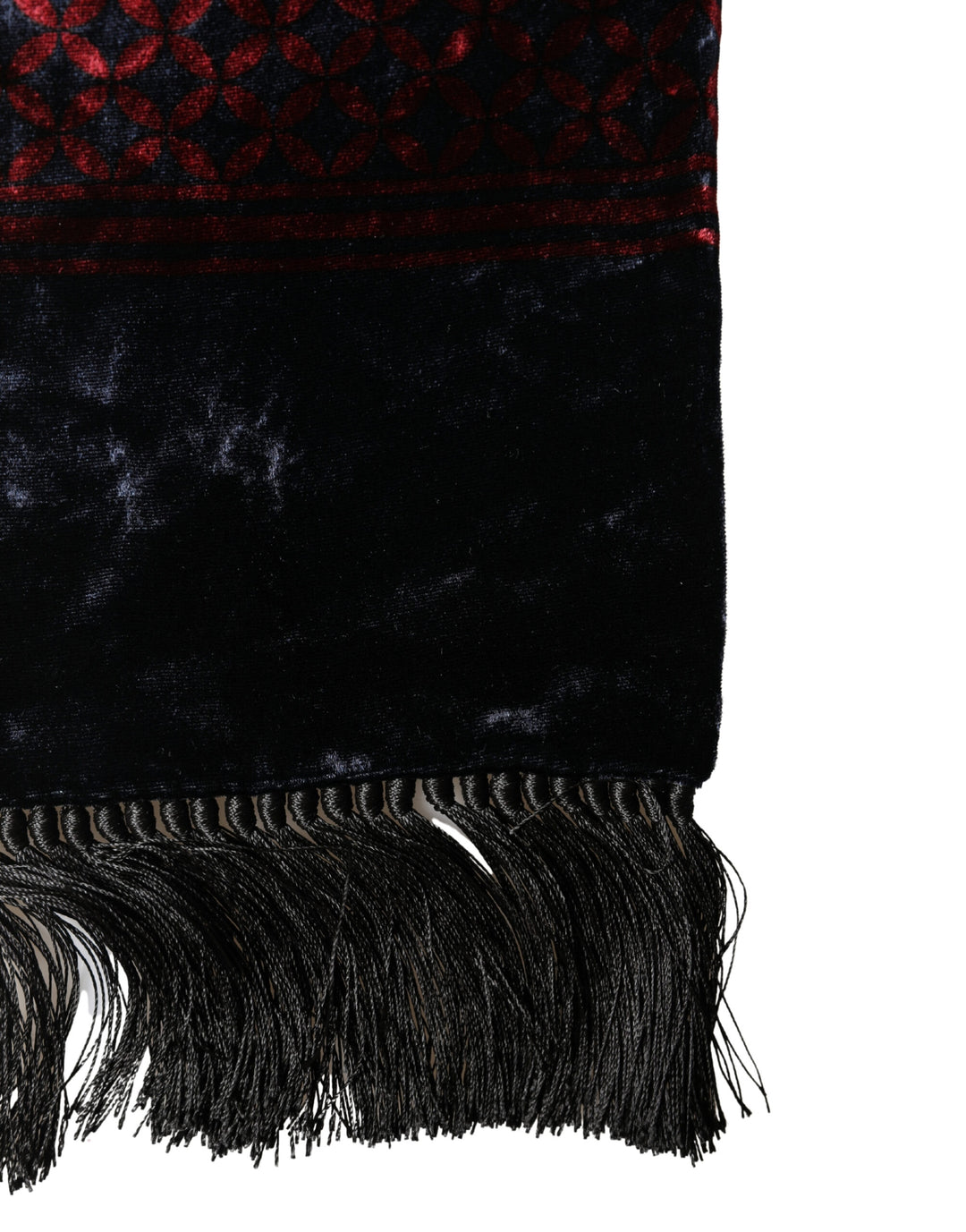 Dolce &amp; Gabbana Black Red Rayon Geometric Pattern Fringe 140cm X 16cm  Scarf